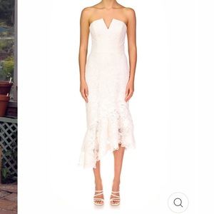 Theia Mila Strapless Asymmetric Lace Dress